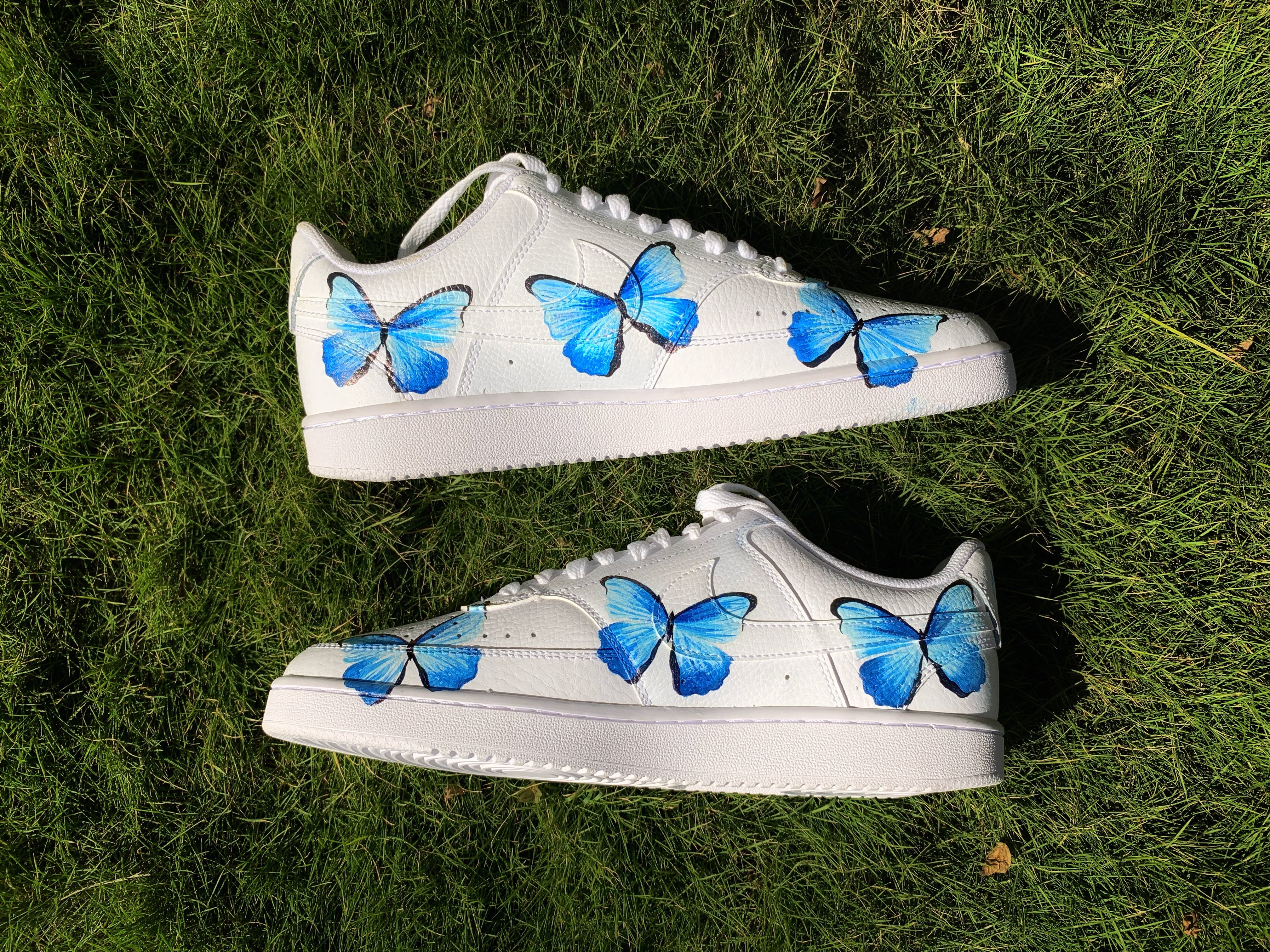 Custom Air Force 1 White Blue Butterfly Motif