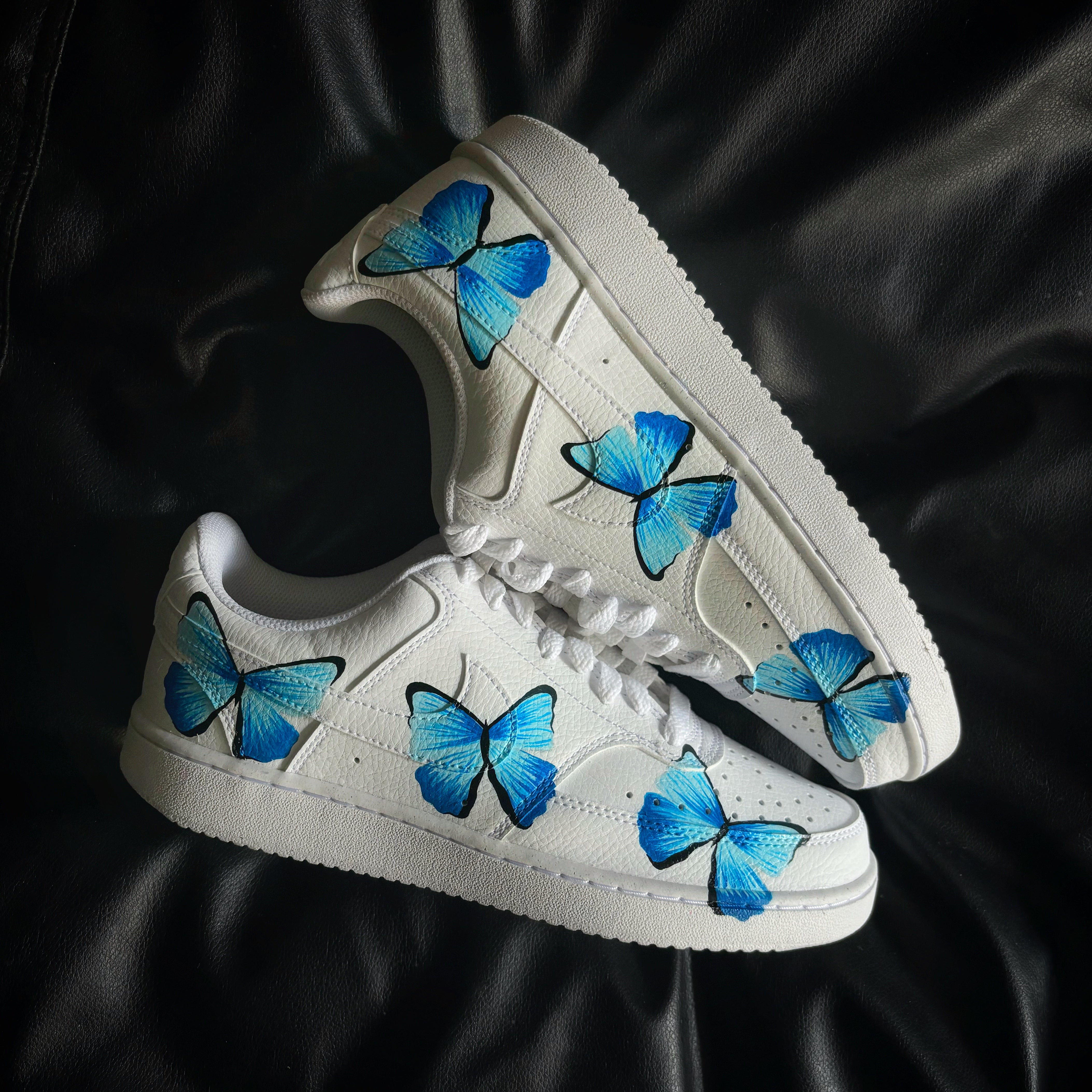 Custom Air Force 1 White Blue Butterfly Motif