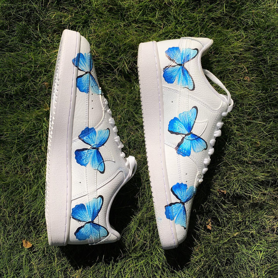 Custom Air Force 1 White Blue Butterfly Motif