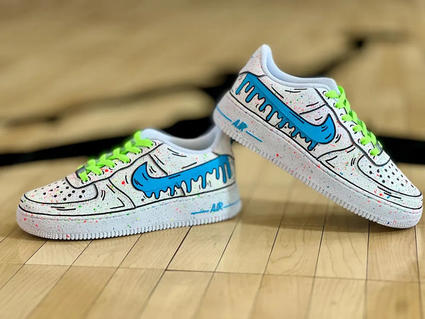 Custom Air Force 1 White Blue Drip Pattern