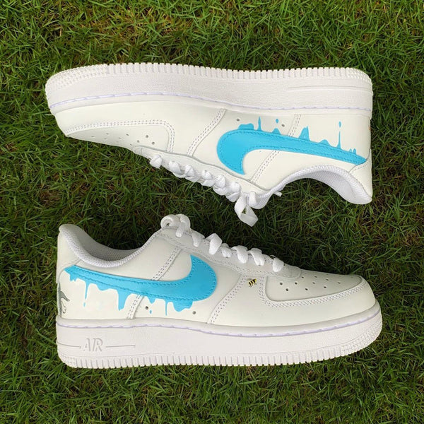 Custom Air Force 1 White Blue Drip Tom And Jerry Design