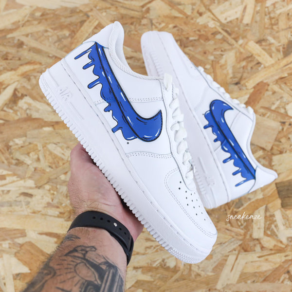 Custom Air Force 1 White Blue Dripping Swoosh Design