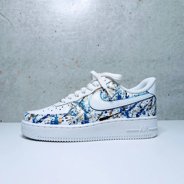 Custom Air Force 1 White Blue Gold Splatter Pattern