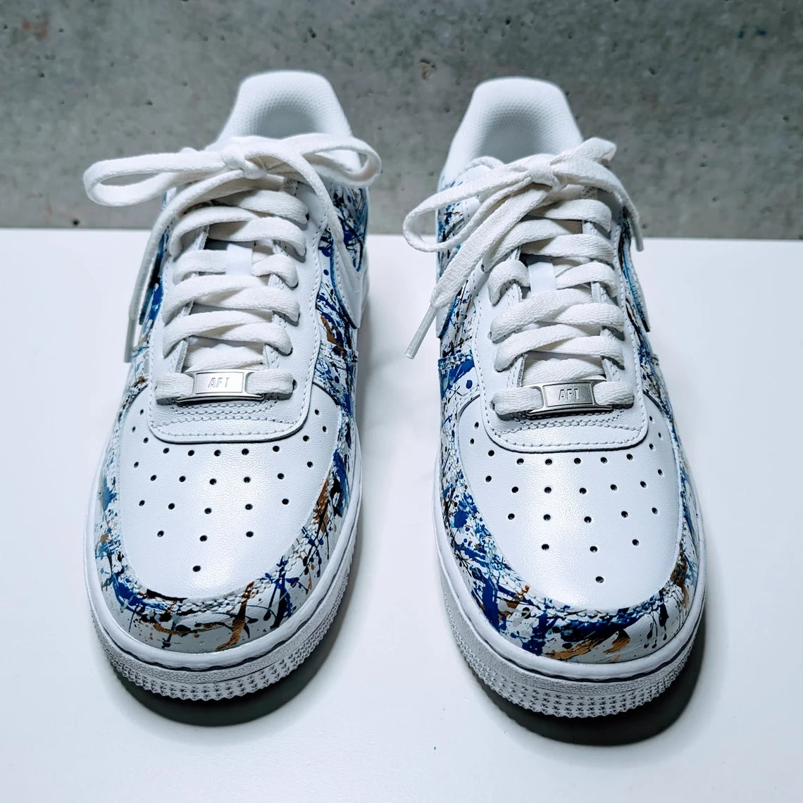 Custom Air Force 1 White Blue Gold Splatter Pattern