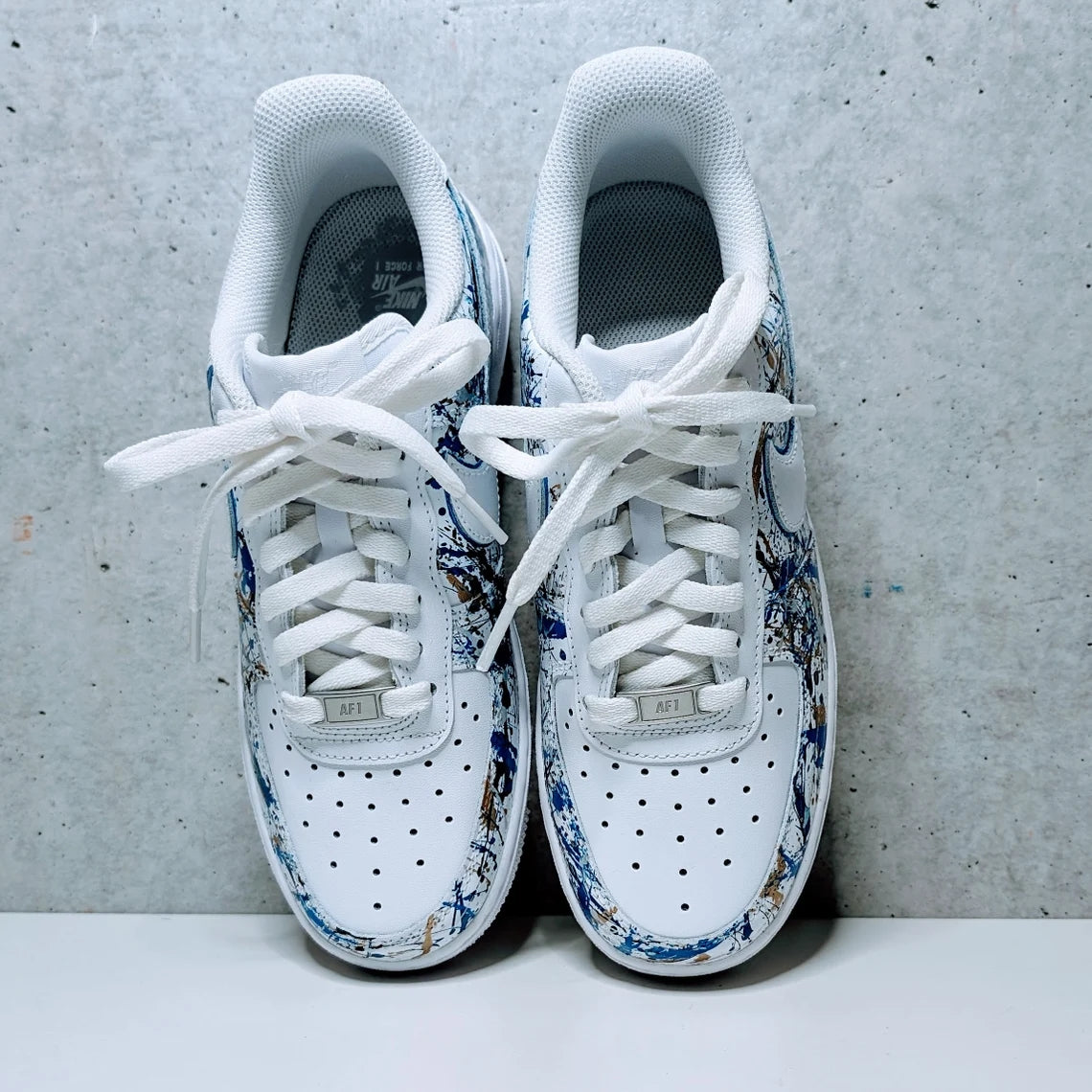 Custom Air Force 1 White Blue Gold Splatter Pattern