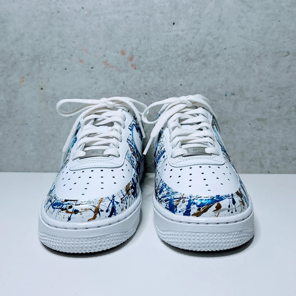 Custom Air Force 1 White Blue Gold Splatter Pattern