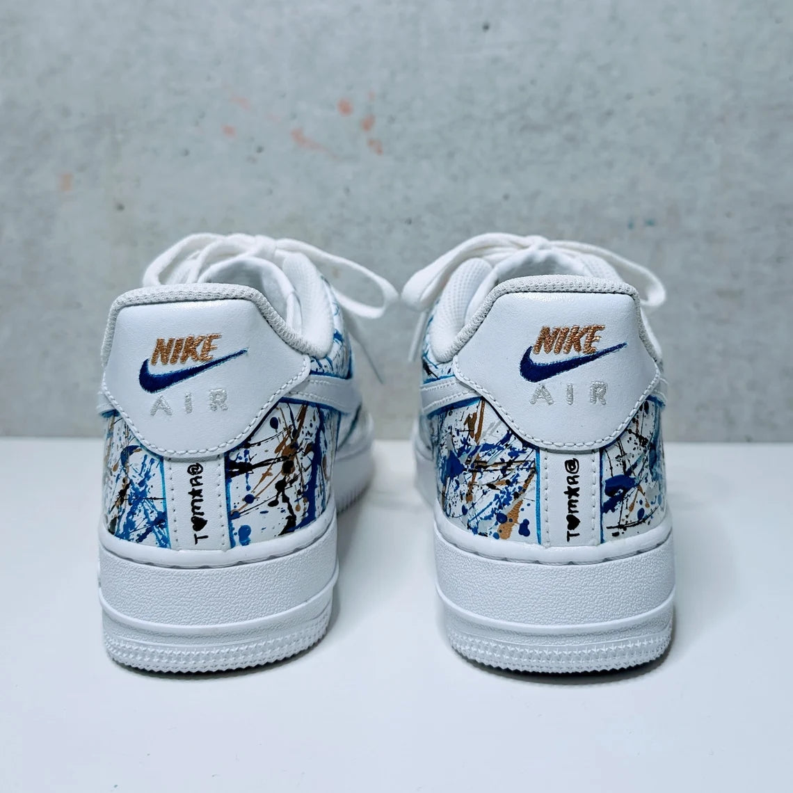 Custom Air Force 1 White Blue Gold Splatter Pattern