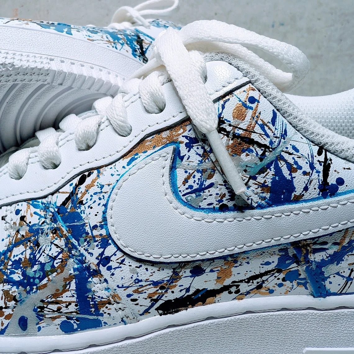 Custom Air Force 1 White Blue Gold Splatter Pattern