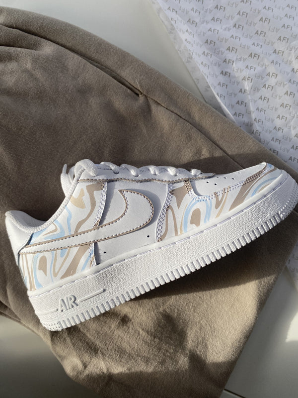 Custom Air Force 1 White Blue Tan Zebra Pattern
