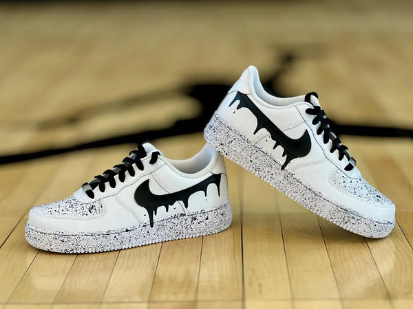 Custom Air Force 1 White Dripping Ink Splatter Design