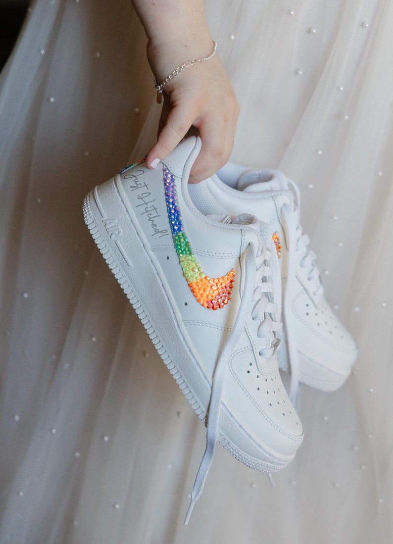 Custom Air Force 1 White Featuring Rainbow Rhinestones Swoosh