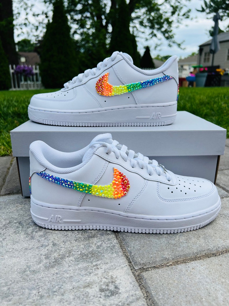 Custom Air Force 1 White Featuring Rainbow Rhinestones Swoosh