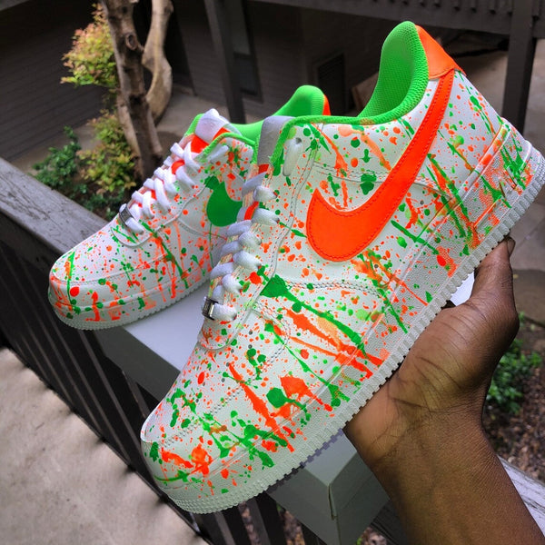 Custom Air Force 1 White Green Orange Splatter