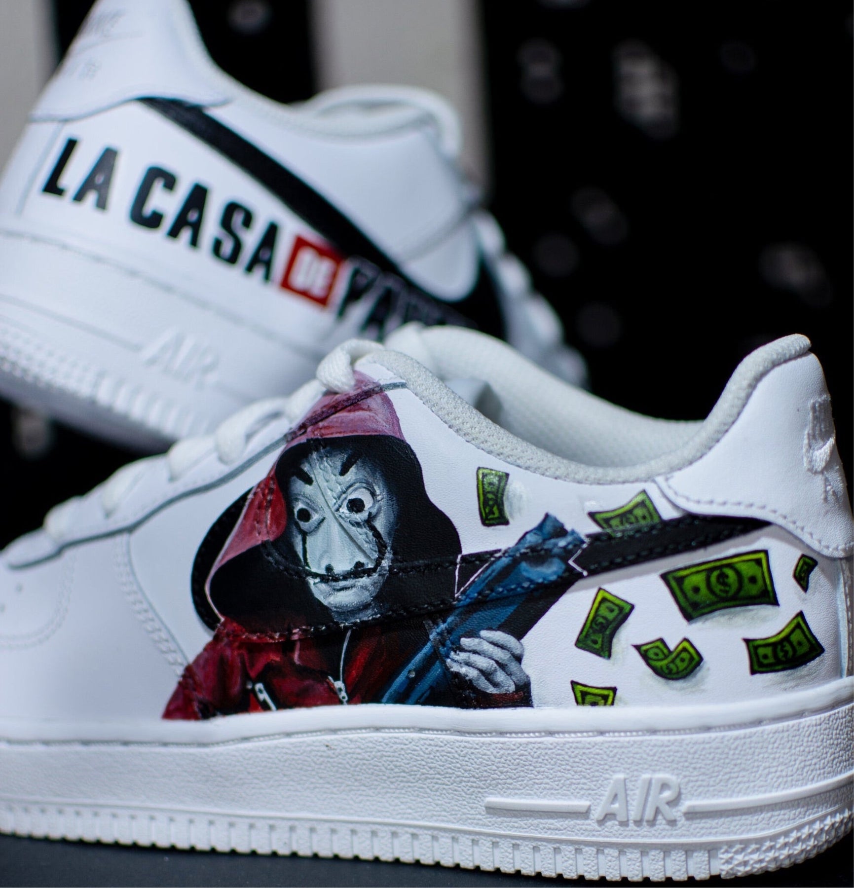 Custom Air Force 1 White Money Heist Theme