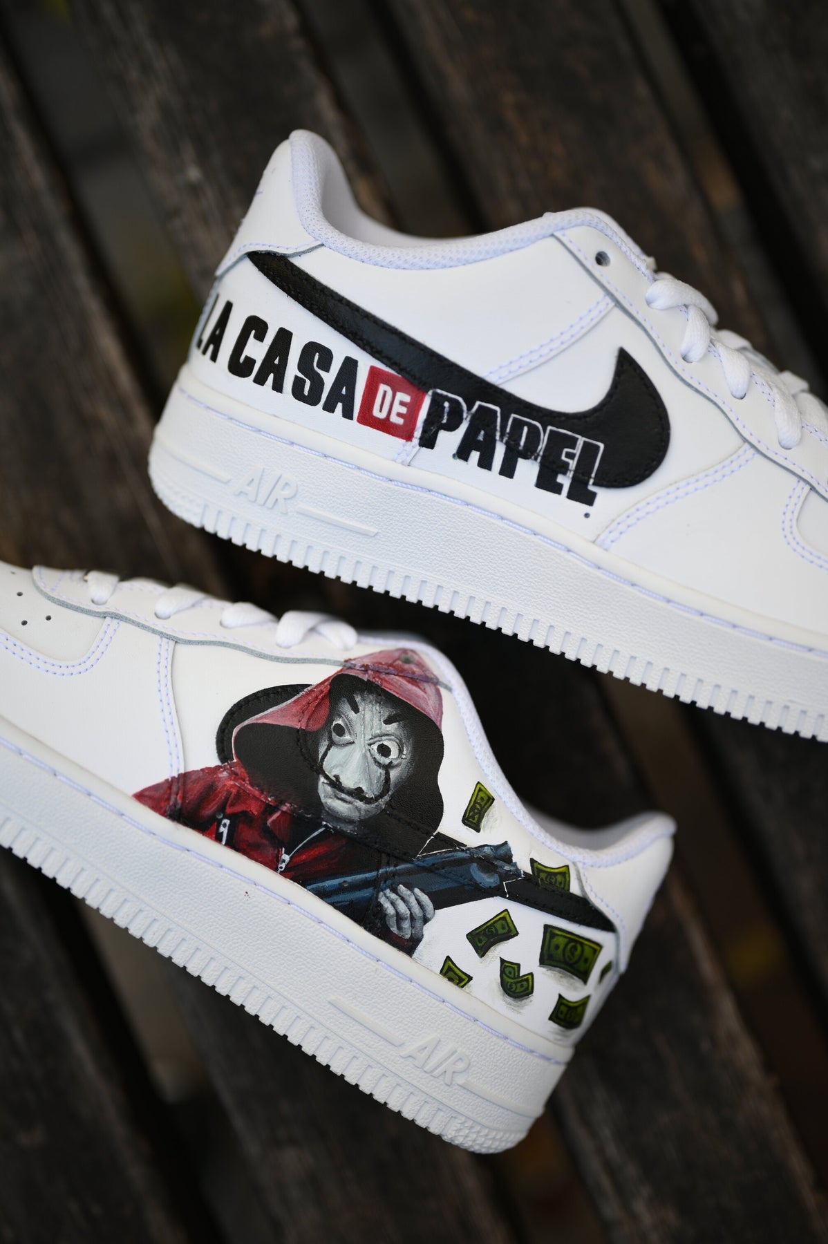 Custom Air Force 1 White Money Heist Theme