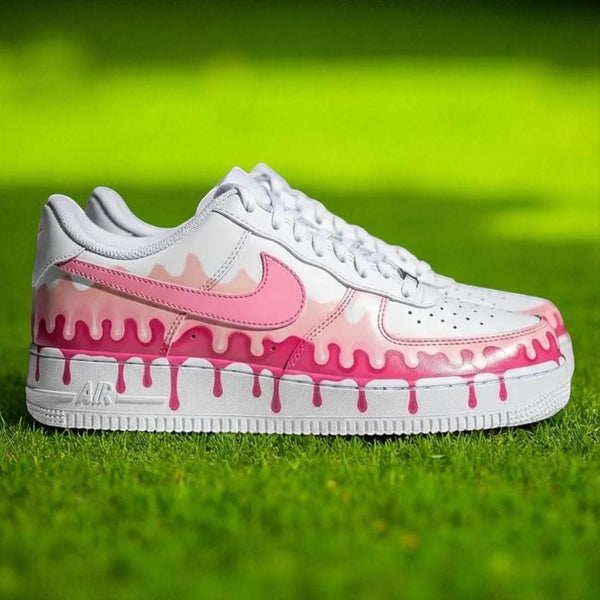 Custom Air Force 1 White Pink Drip Pattern