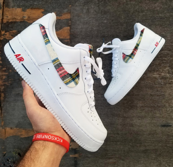 Custom Air Force 1 White Plaid Swoosh