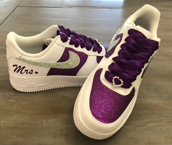 Custom Air Force 1 White Purple Glitter With Rhinestones