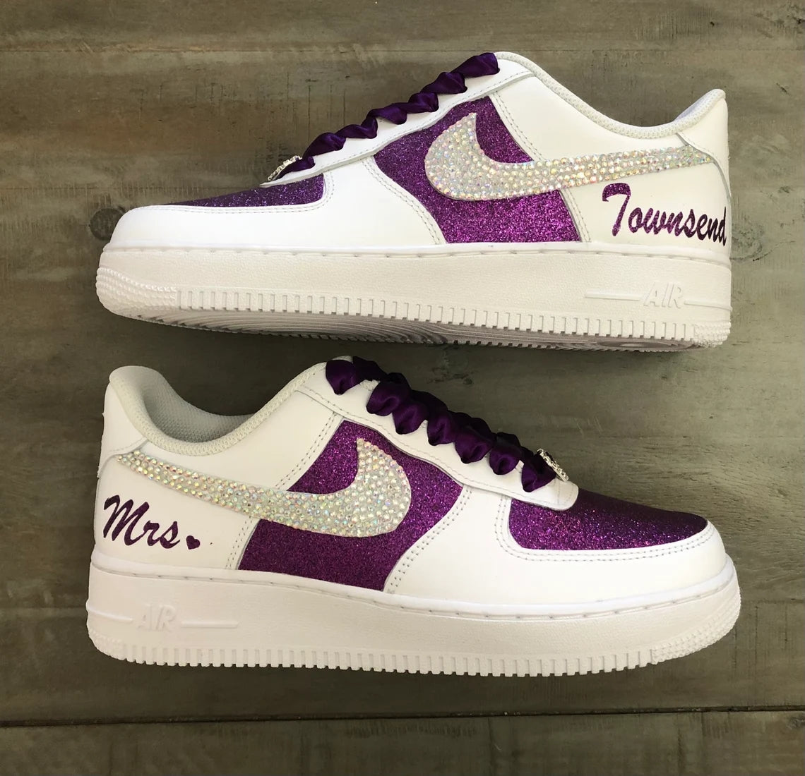 Custom Air Force 1 White Purple Glitter With Rhinestones