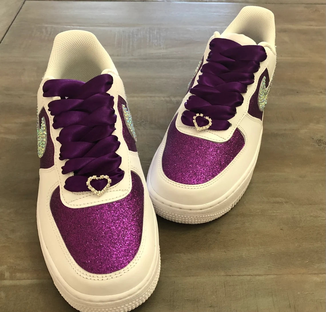 Custom Air Force 1 White Purple Glitter With Rhinestones