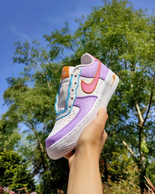 Custom Air Force 1 White Purple Pink With Wavy Design