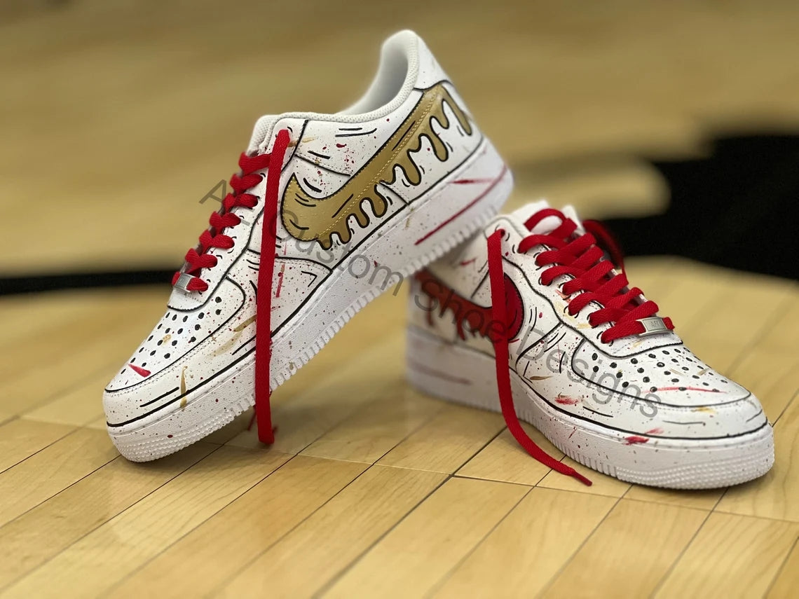 Custom Air Force 1 White Red Drip Pattern