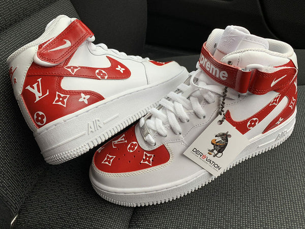 Custom Air Force 1 White Red With LV Logo
