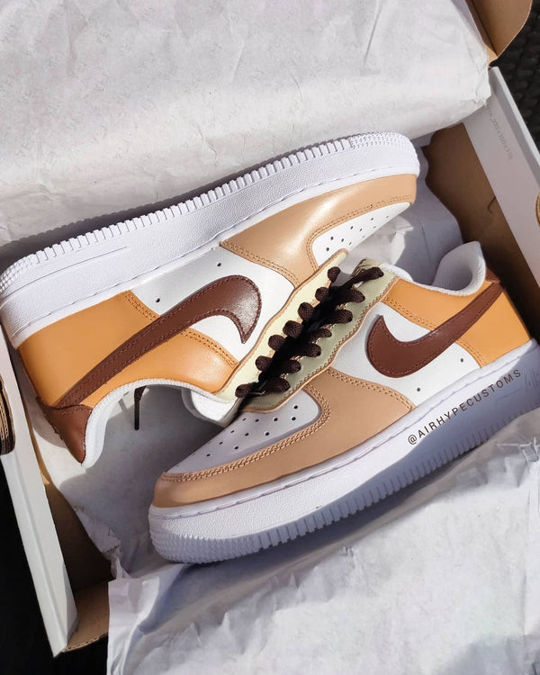 Custom Air Force 1 White Tan Brown Pattern