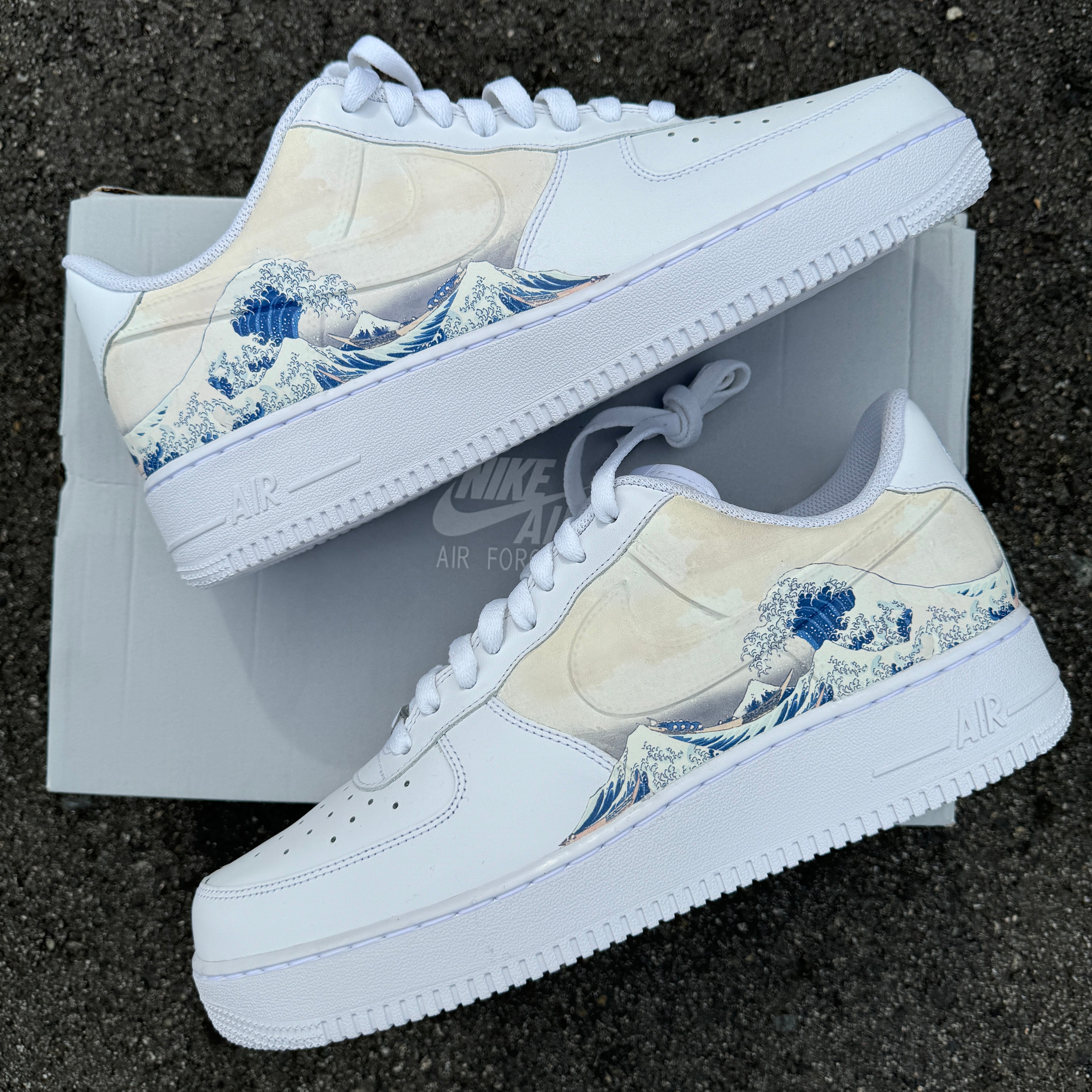 Custom Air Force 1 White The Great Wave Off Kanagawa Pattern