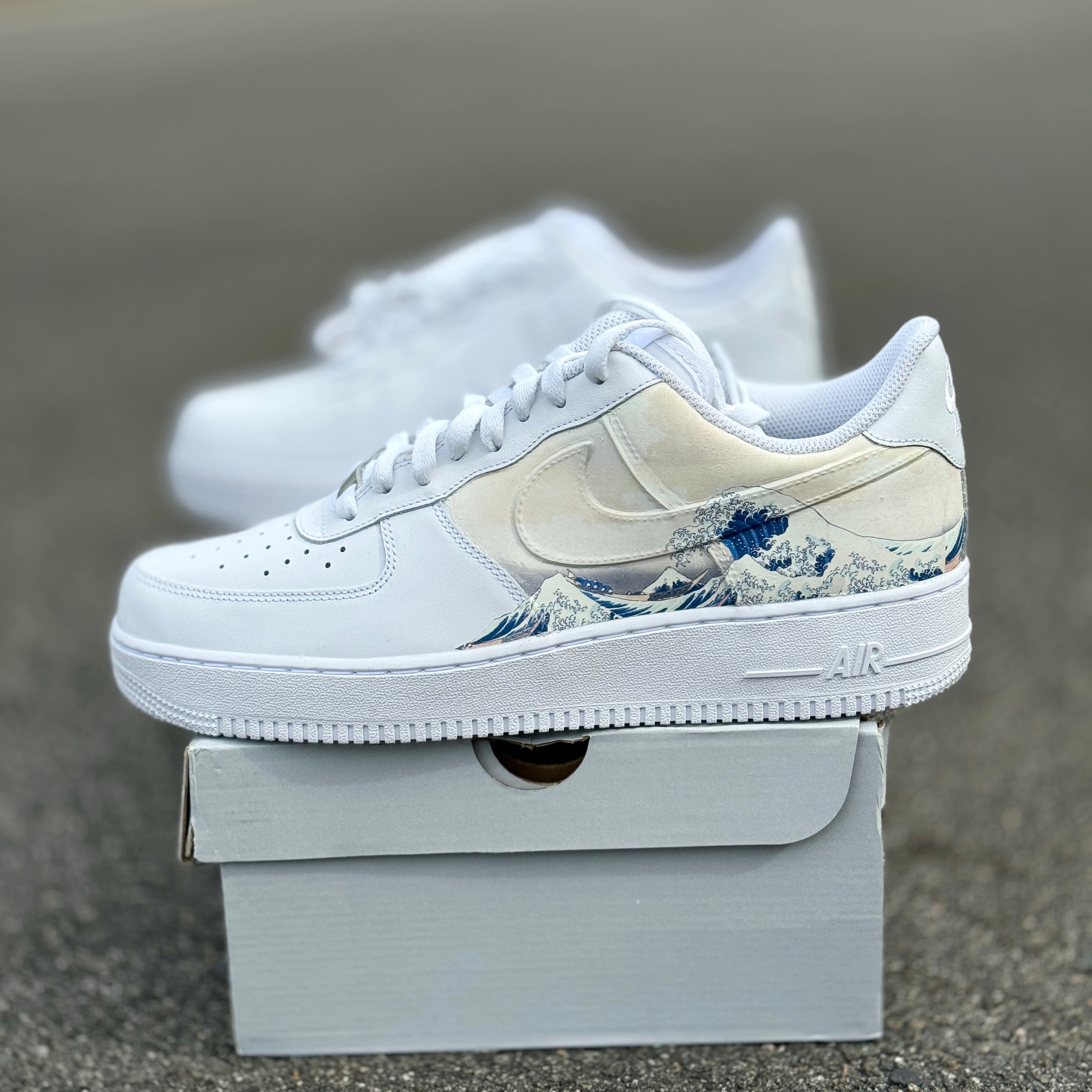 Custom Air Force 1 White The Great Wave Off Kanagawa Pattern