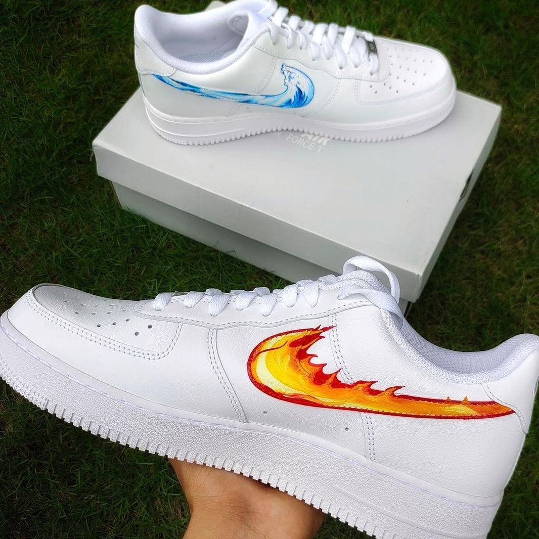 Custom Air Force 1 White Wave And Flame Swoosh