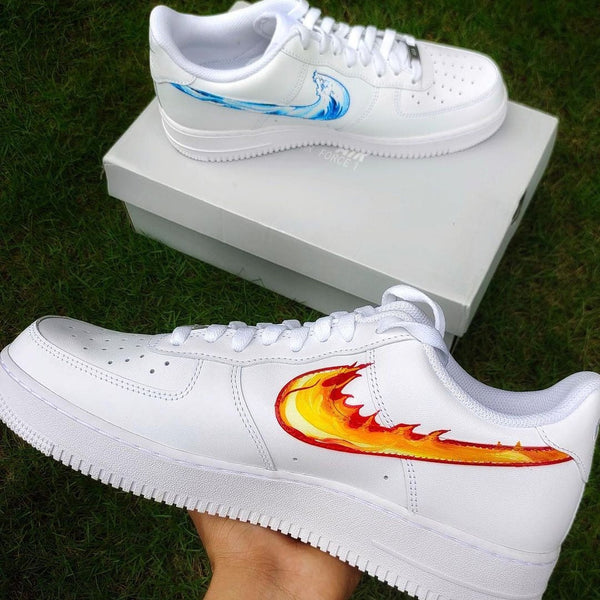 Custom Air Force 1 White Wave And Flame Swoosh