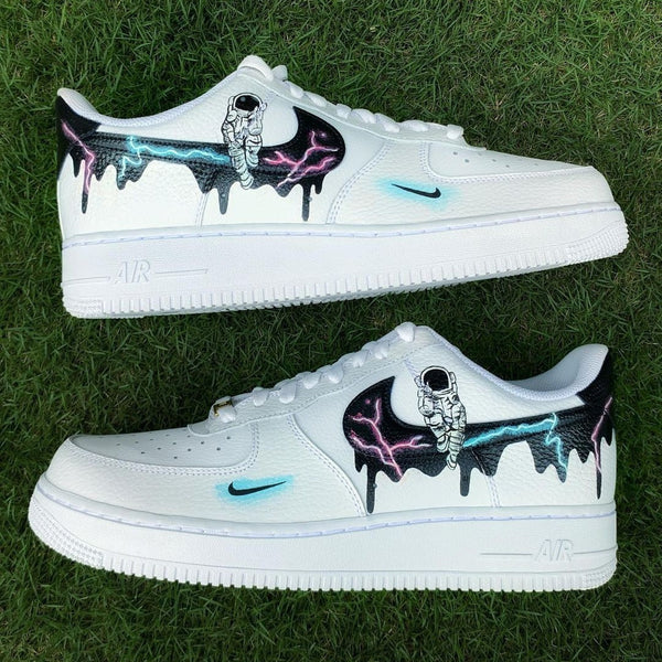 Custom Air Force 1 White With Astronaut And Lightning Bolt Design