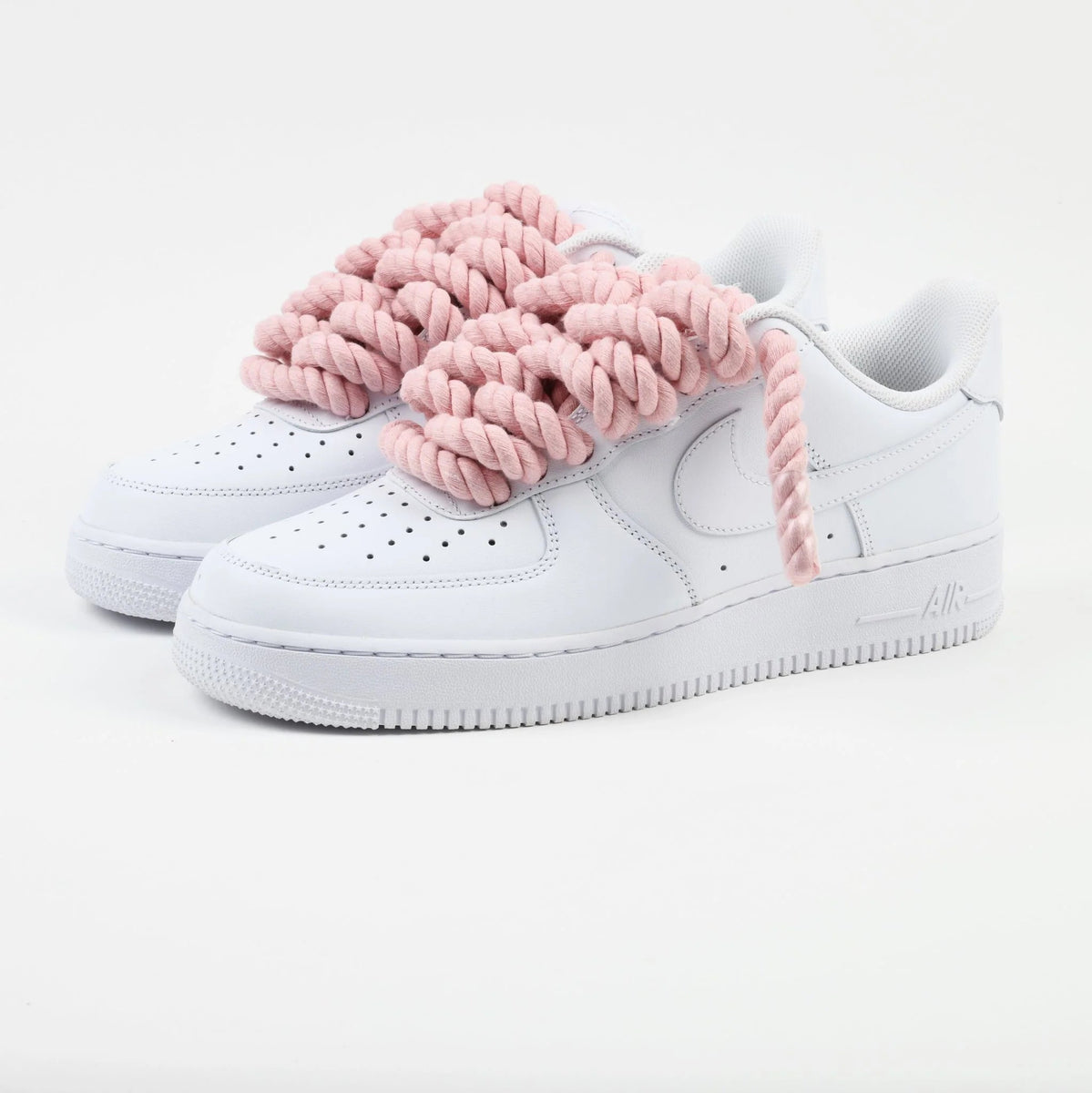Custom Air Force 1 White With Baby Pink Rope Laces – Unite Custom