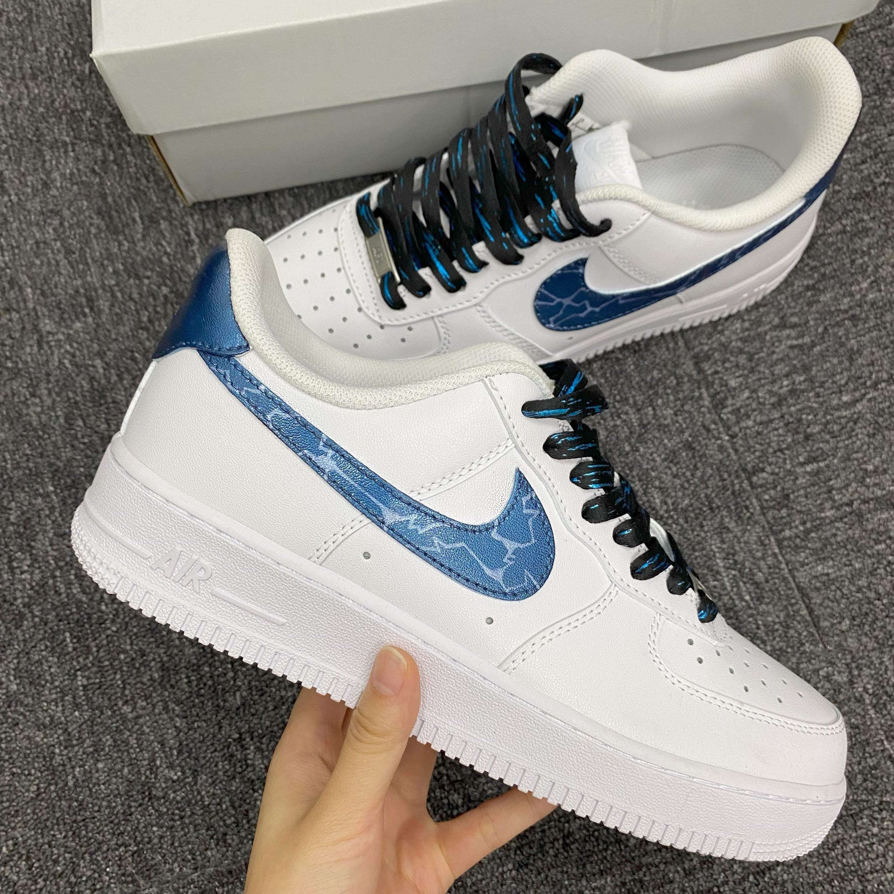 Custom Air Force 1 White With Blue Crackle Pattern 