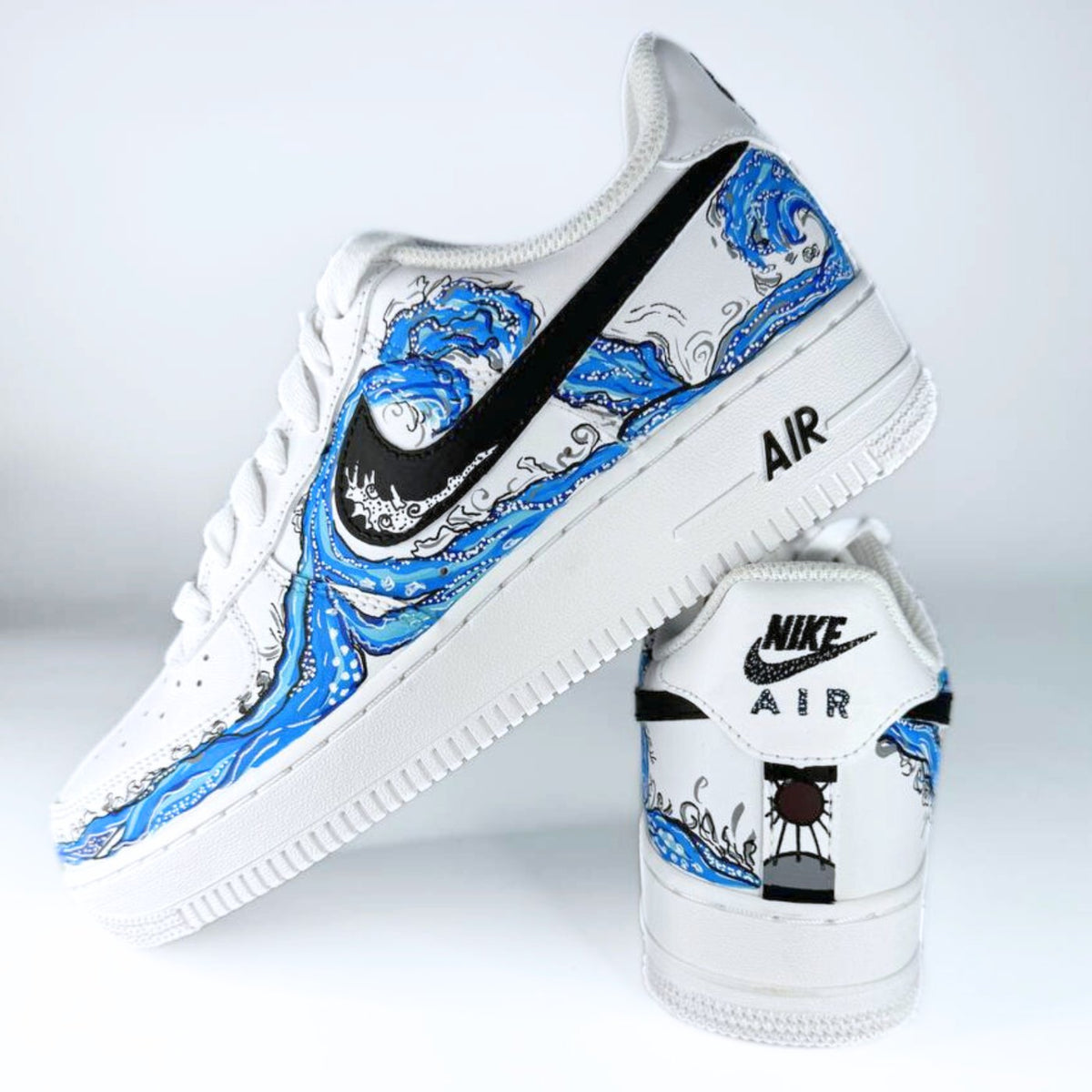 Custom Air Force 1 White With Blue Wave Pattern – Unite Custom