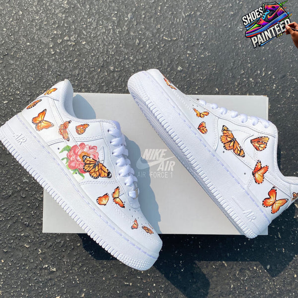 Custom Air Force 1 White With Butterflies And Pink Rose