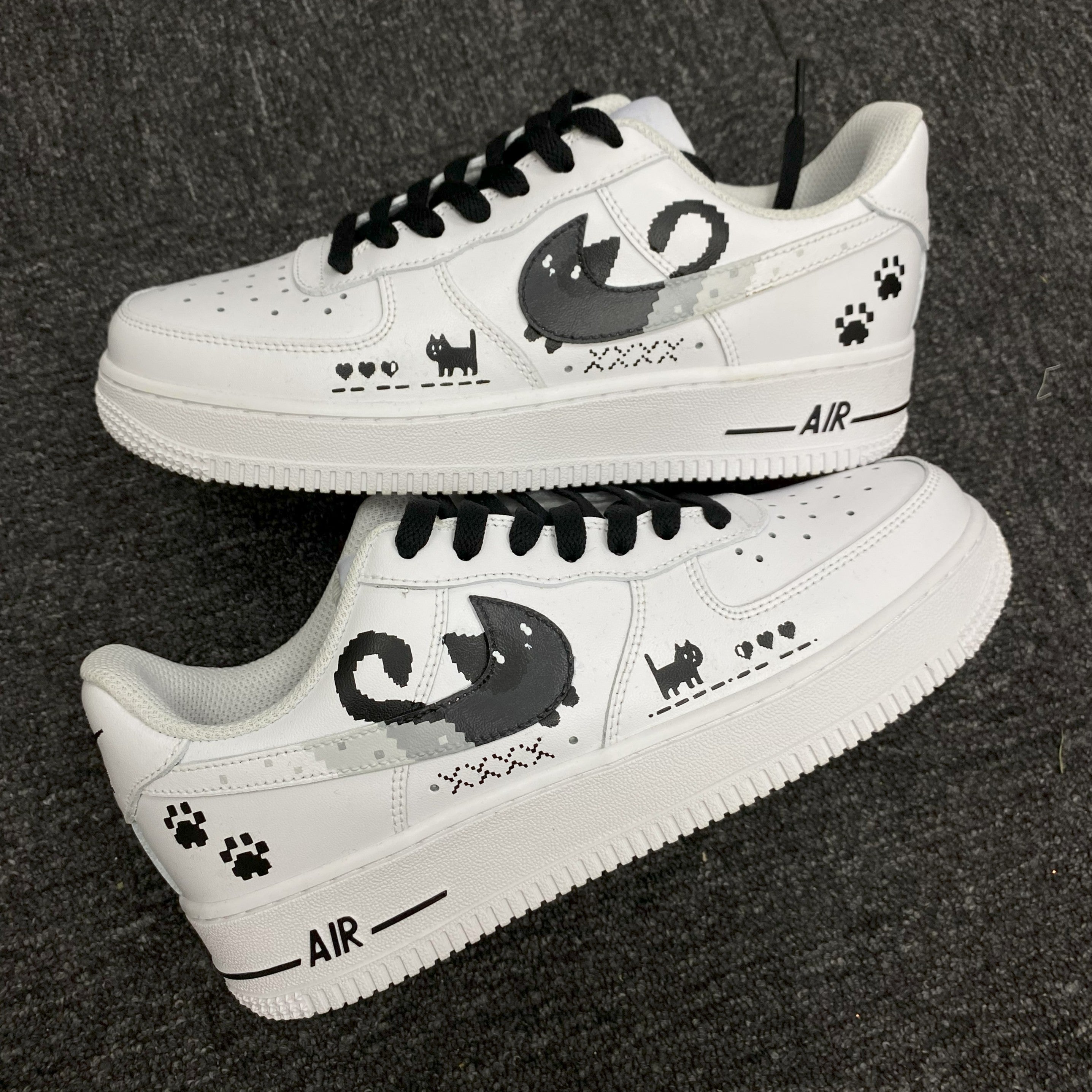 Custom Air Force 1 White With Cat And Paw Prints 