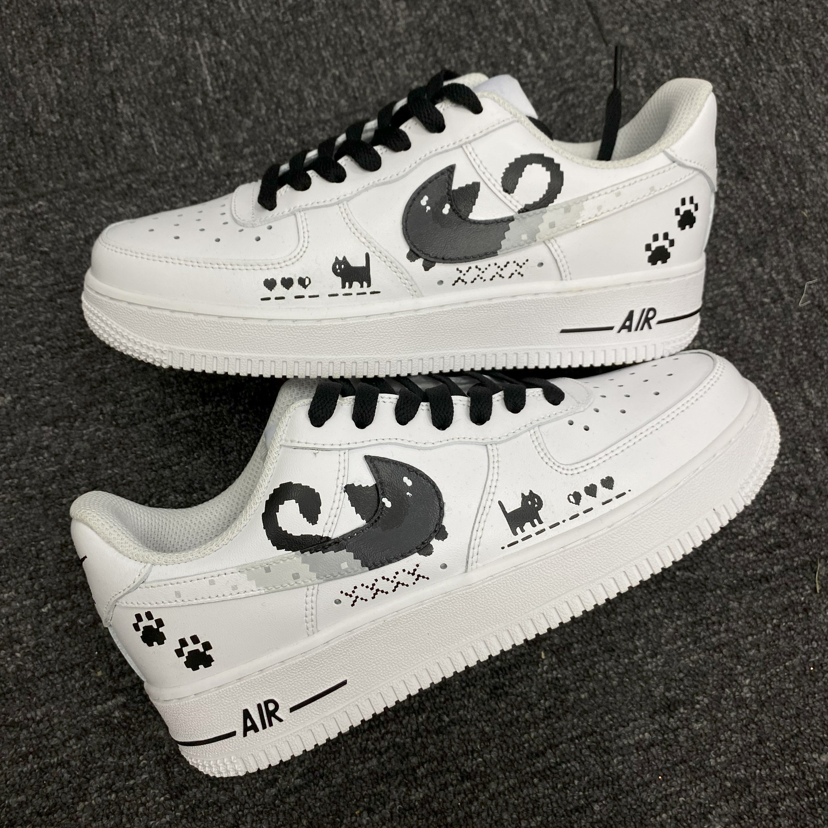 Custom Air Force 1 White With Cat And Paw Prints 