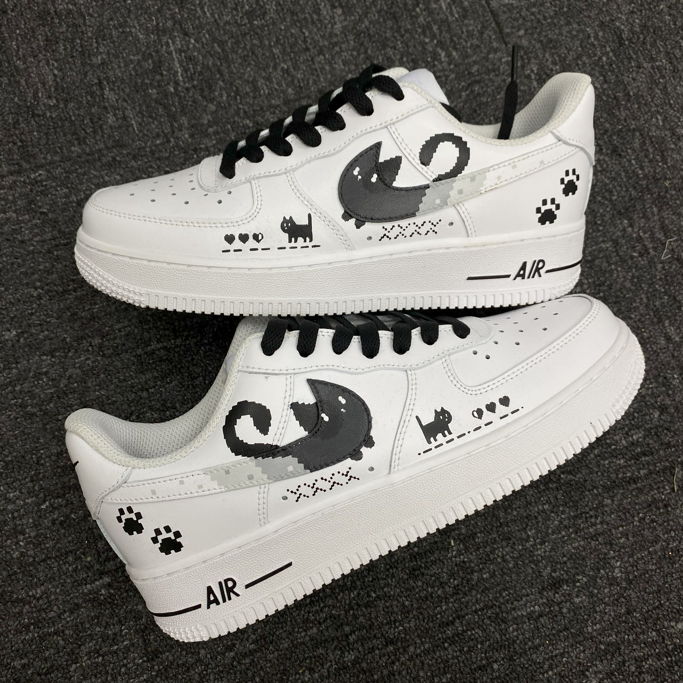 Custom Air Force 1 White With Cat And Paw Prints 