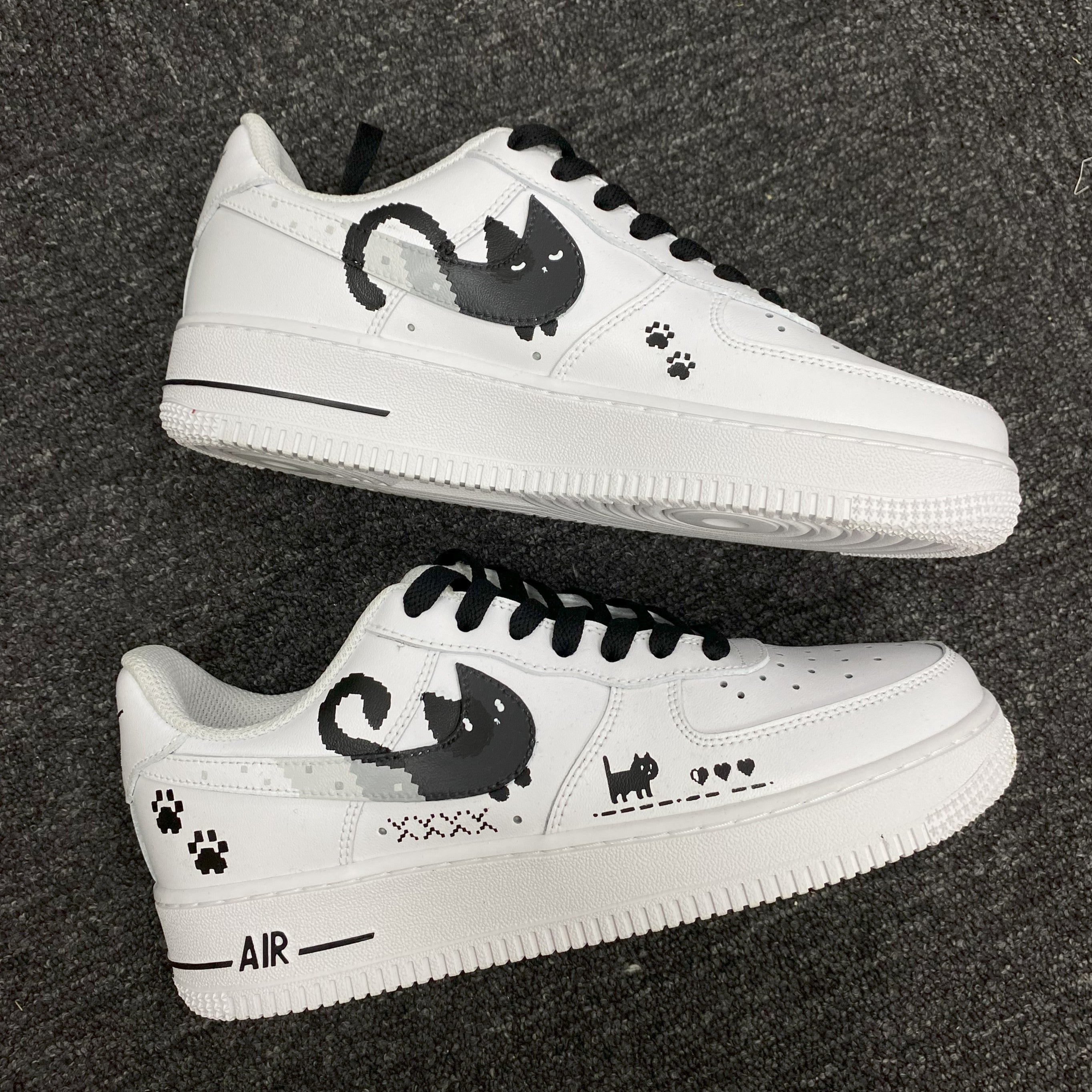 Custom Air Force 1 White With Cat And Paw Prints 