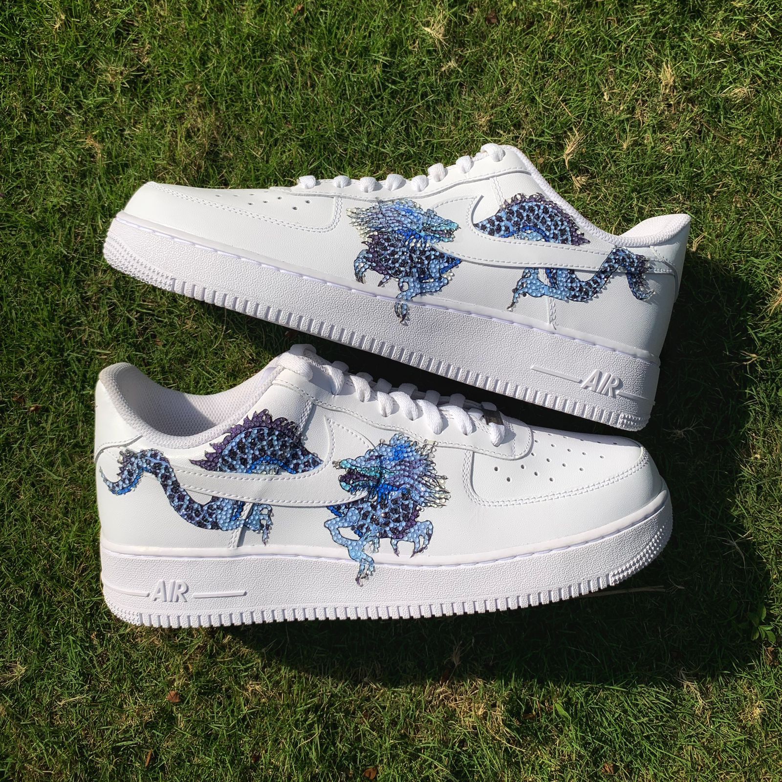 Custom Air Force 1 White With Dragon Patterns And Rhinestones