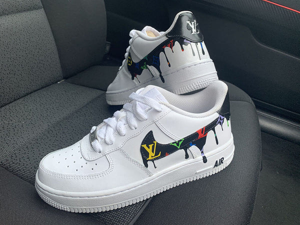Custom Air Force 1 White With LV Logo Drip Pattern