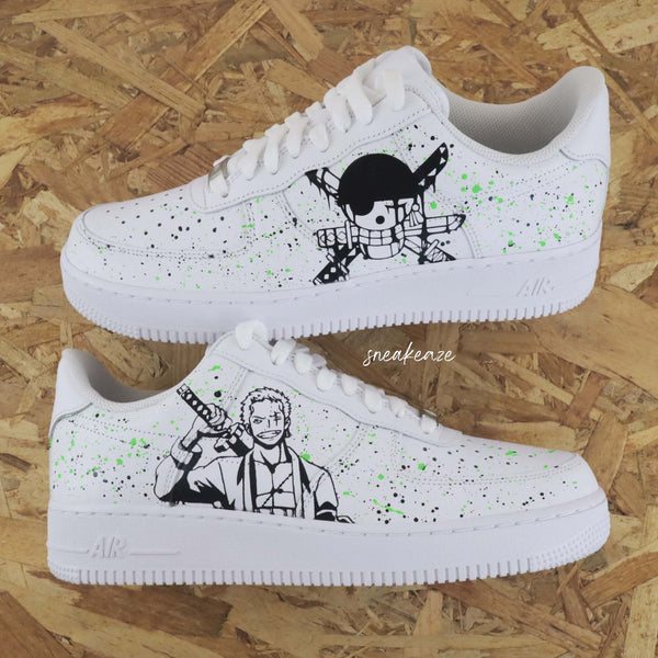 Custom Air Force 1 White With One Piece Characters And Green Splatter