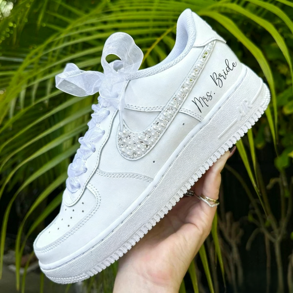 Custom Air Force 1 White With Pearl Rhinestone Wedding Shoes