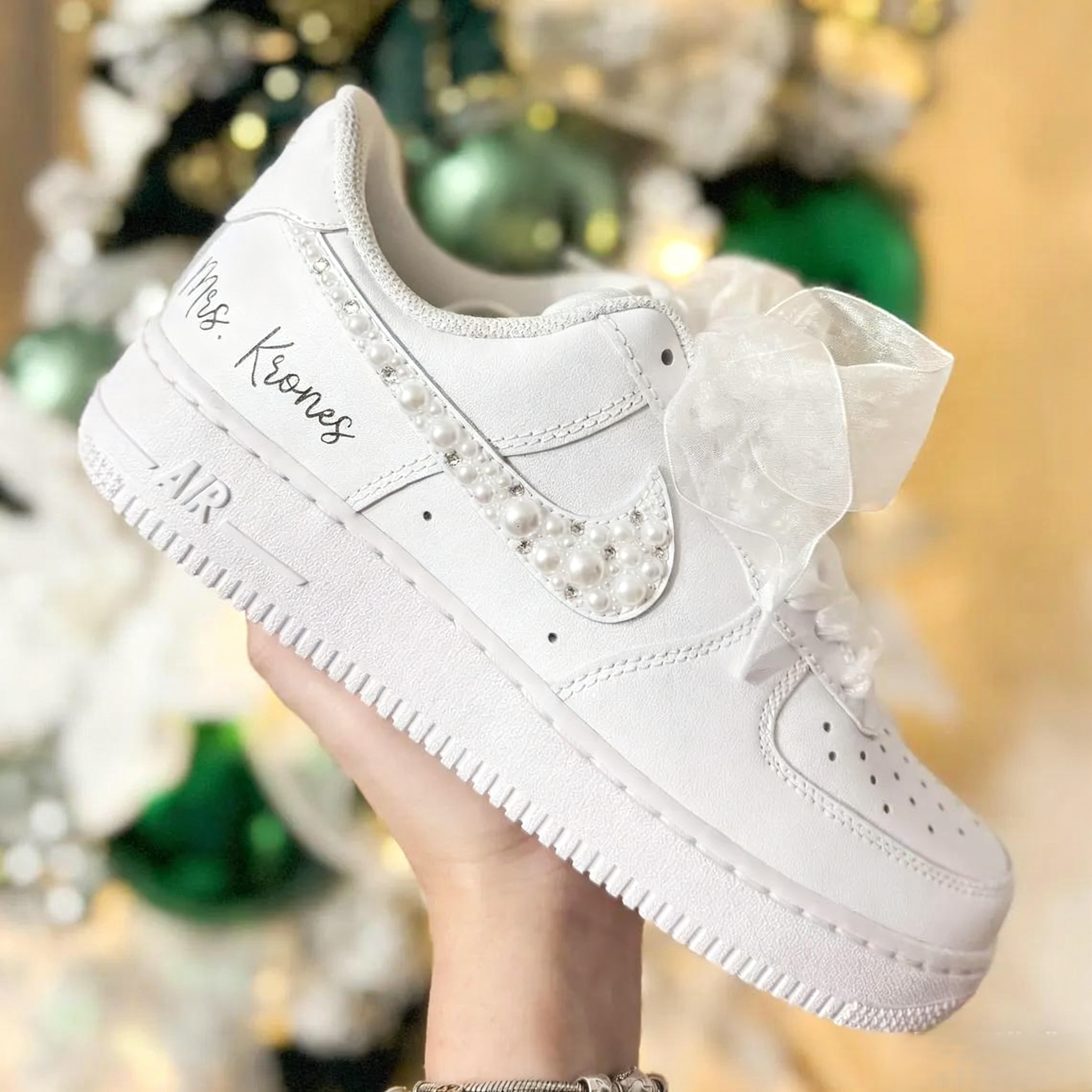 Custom Air Force 1 White With Pearl Rhinestone Wedding Shoes