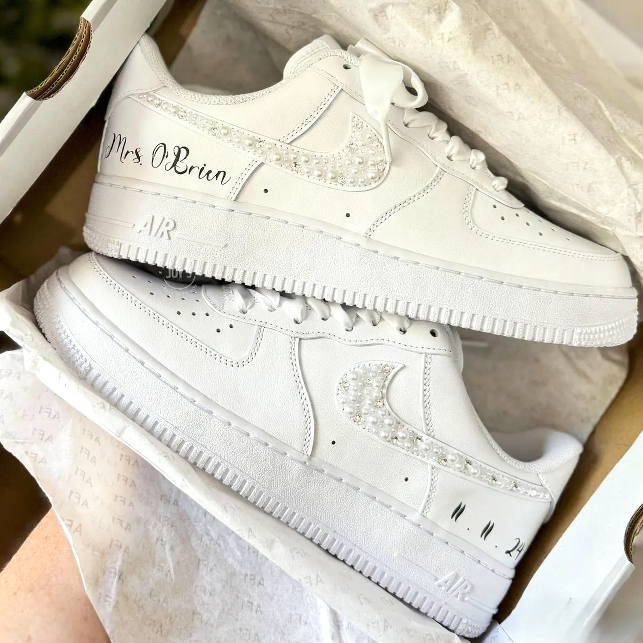 Custom Air Force 1 White With Pearl Rhinestone Wedding Shoes