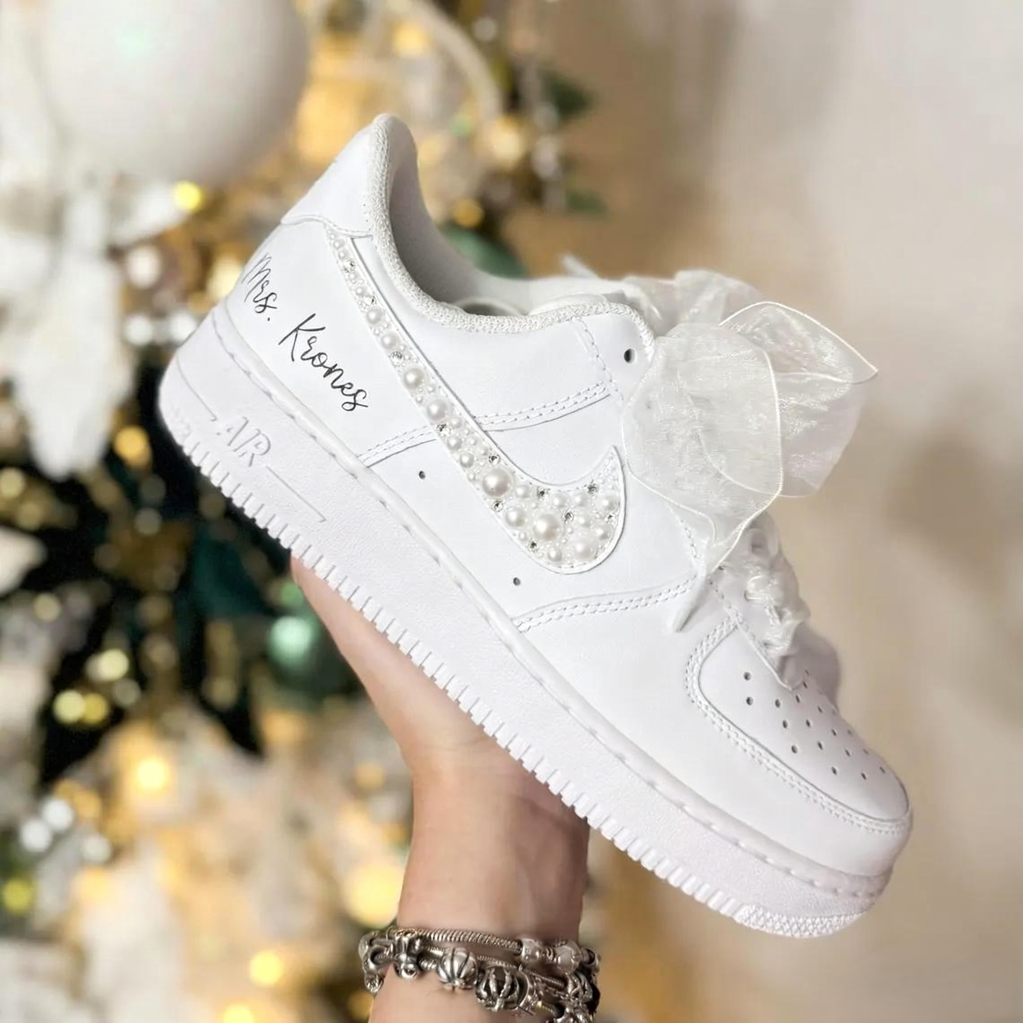 Custom Air Force 1 White With Pearl Rhinestone Wedding Shoes