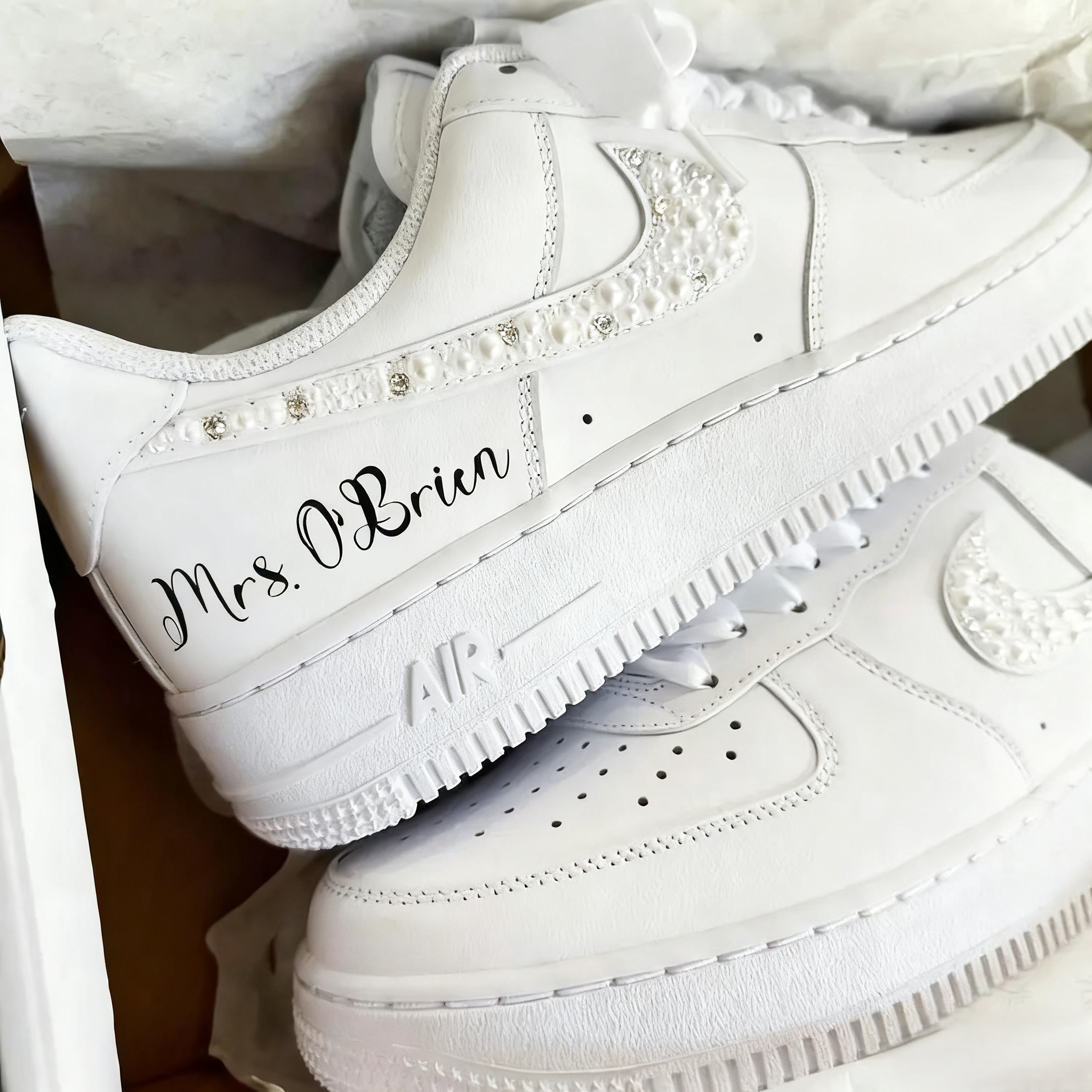 Custom Air Force 1 White With Pearl Rhinestone Wedding Shoes