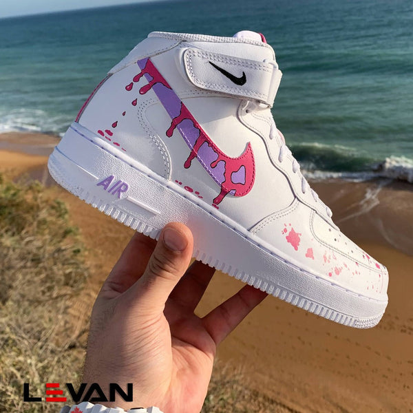 Custom Air Force 1 White With Pink And Purple Drip Pattern